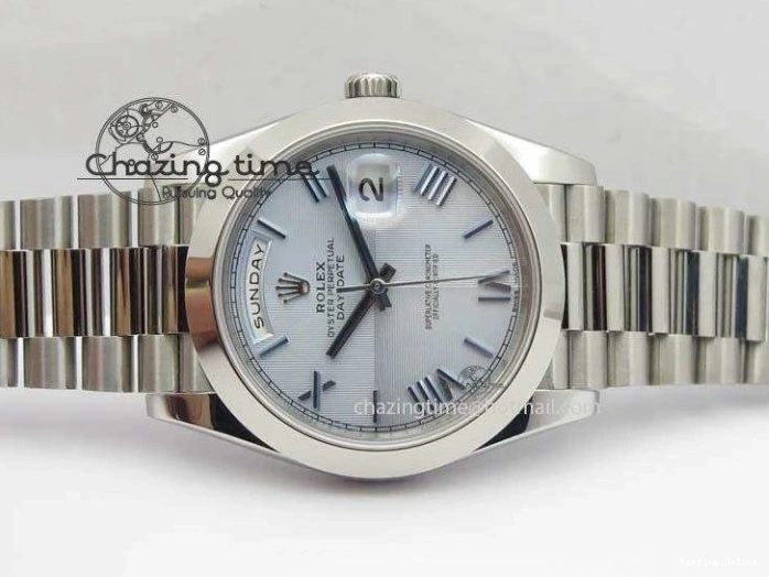 0521 Day-Date 40mm 228206 SS Noob 1:1 Best Edition Quadrant Textured Ice Blue Dial On SS Bracelet A Timeless 3801